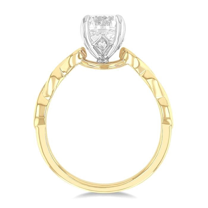 1/8 Ctw Round Cut Diamond Circular Shape Marquise Motif Carved Round Shape Semi-Mount Engagement Ring in 14K Yellow and White Gold
