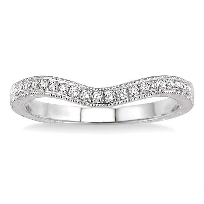 14K White Gold .16 Ctw Round Cut Diamond Wedding Band