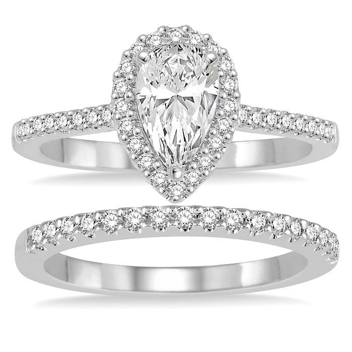 Pear Shape Halo Diamond Wedding Set