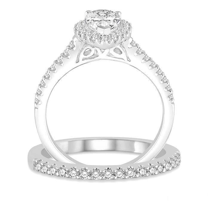 Pear Shape Halo Diamond Wedding Set