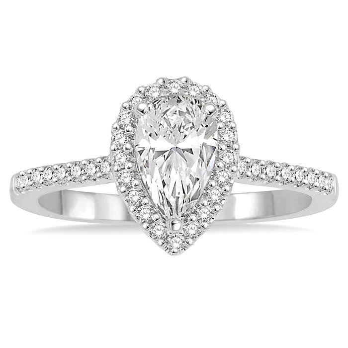 5/8 Ctw Diamond Engagement Ring with 1/3 Ct Pear Shaped Center stone in 14K White Gold
