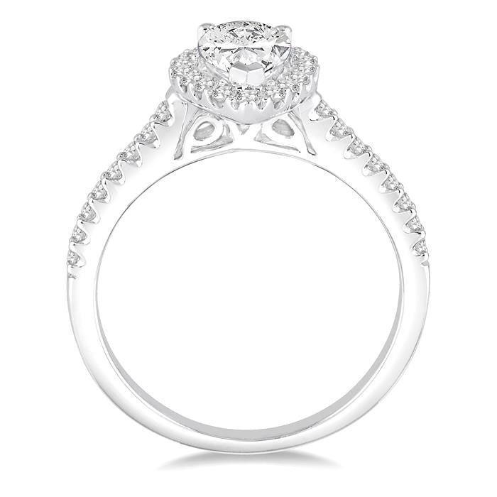 5/8 Ctw Diamond Engagement Ring with 1/3 Ct Pear Shaped Center stone in 14K White Gold