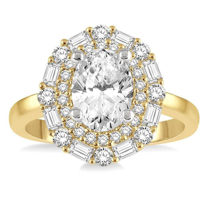 Oval Shape Semi-Mount Halo Diamond Engagement Ring