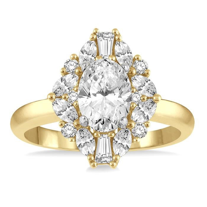 5/8 Ctw Marquise Shape Oval, Baguette and Round Cut Diamond Semi-Mount Engagement Ring in 14K Yellow and White Gold