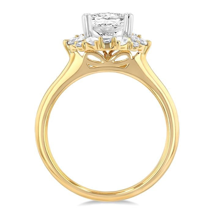 5/8 Ctw Marquise Shape Oval, Baguette and Round Cut Diamond Semi-Mount Engagement Ring in 14K Yellow and White Gold