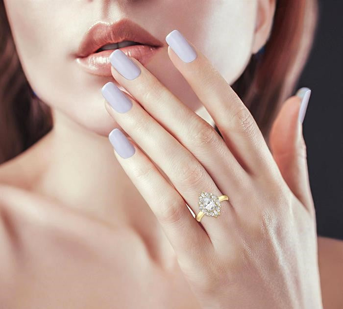 5/8 Ctw Marquise Shape Oval, Baguette and Round Cut Diamond Semi-Mount Engagement Ring in 14K Yellow and White Gold