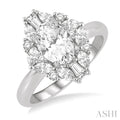 5/8 Ctw Oval Shape Oval, Baguette and Round Cut Diamond Semi-Mount Engagement Ring in 14K White Gold