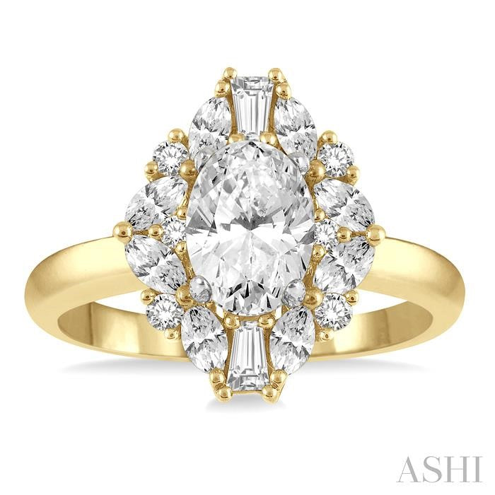 5/8 Ctw Marquise Shape Oval, Baguette and Round Cut Diamond Semi-Mount Engagement Ring in 14K Yellow and White Gold