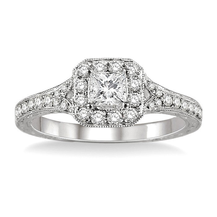 5/8 Ctw Diamond Engagement Ring with 1/4 Ct Princess Cut Center Stone in 14K White Gold