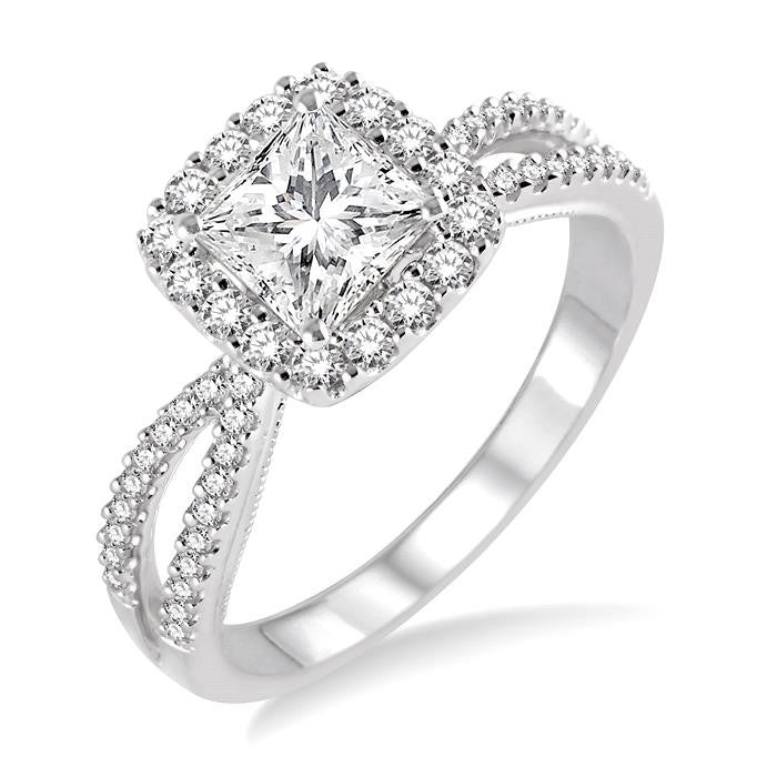 1/2 Ctw Diamond Engagement Ring with 1/4 Ct Princess Cut Center Stone in 14K White Gold