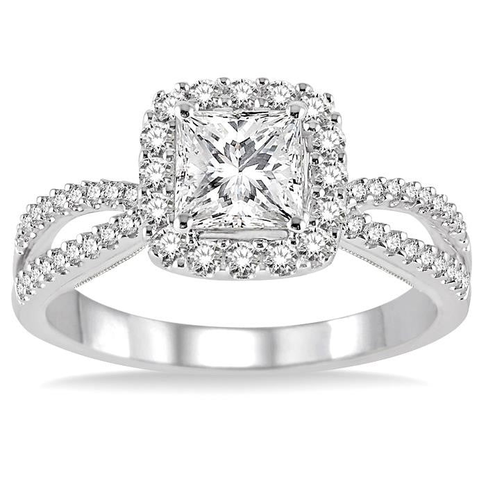 1/2 Ctw Diamond Engagement Ring with 1/4 Ct Princess Cut Center Stone in 14K White Gold