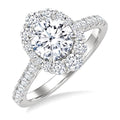 3/4 Ctw Scalloped Oval Centerpiece Circular Shape Round Cut Diamond Semi-Mount Engagement Ring in 14K White Gold