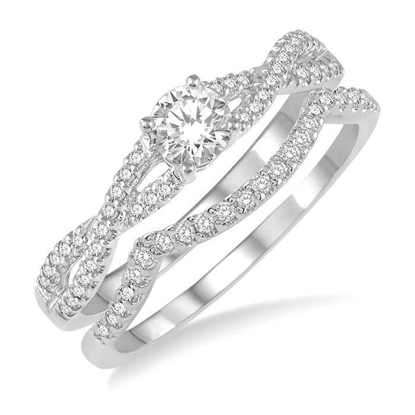 1/2 Ctw Diamond Wedding Set with 3/8 Ctw Round Cut Engagement Ring and 1/10 Ctw Wedding Band in 14K White Gold