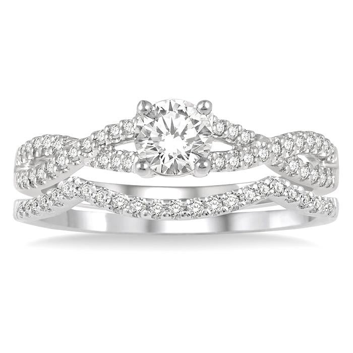 1/2 Ctw Diamond Wedding Set with 3/8 Ctw Round Cut Engagement Ring and 1/10 Ctw Wedding Band in 14K White Gold