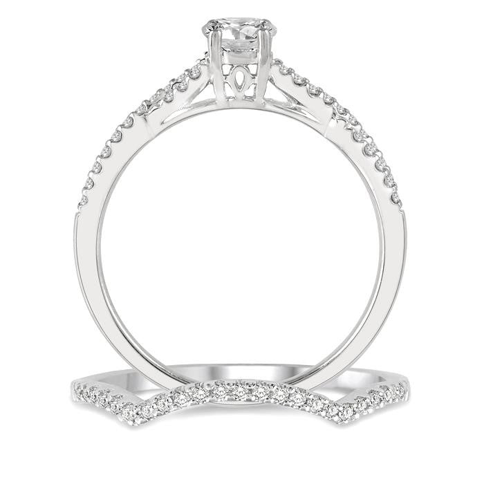 1/2 Ctw Diamond Wedding Set with 3/8 Ctw Round Cut Engagement Ring and 1/10 Ctw Wedding Band in 14K White Gold