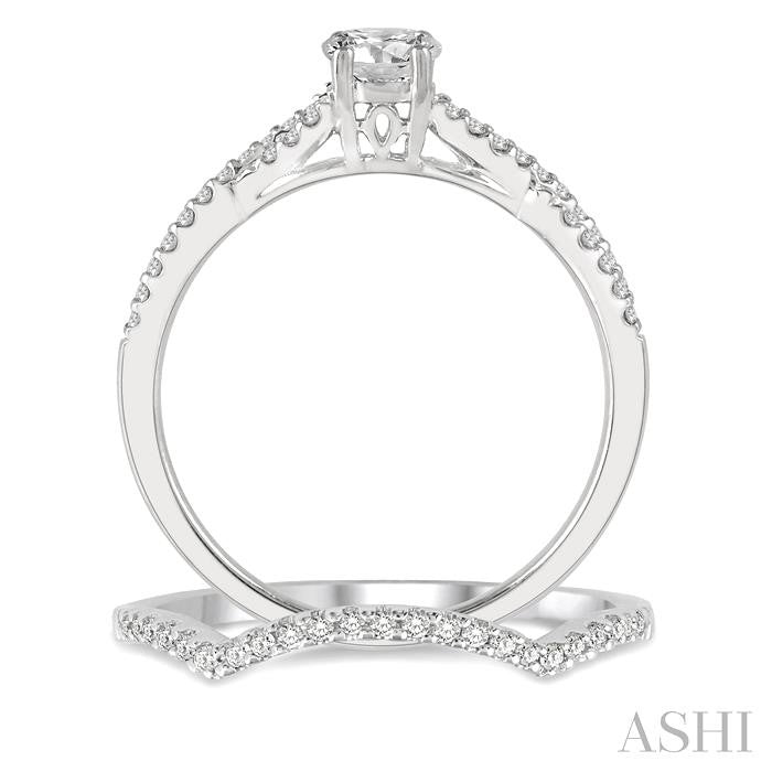 1/2 Ctw Diamond Wedding Set with 3/8 Ctw Round Cut Engagement Ring and 1/10 Ctw Wedding Band in 14K White Gold