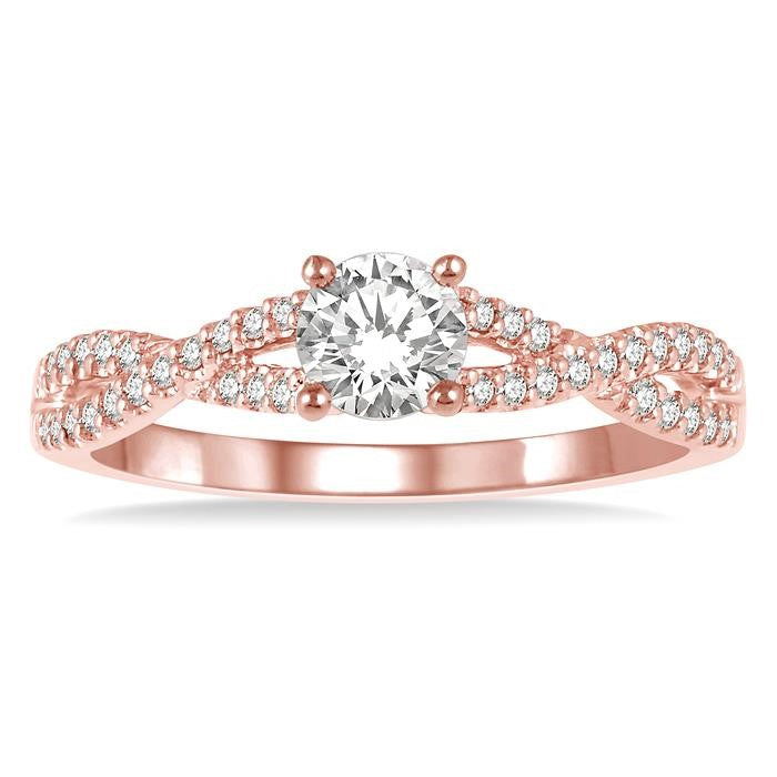 3/8 Ctw Diamond Engagement Ring with 1/4 Ct Round Cut Center Stone in 14K Rose Gold