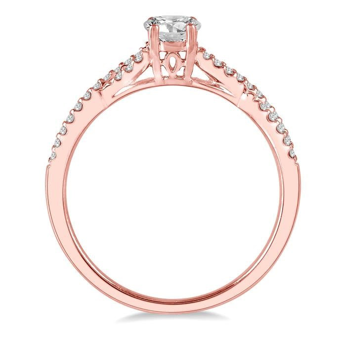 3/8 Ctw Diamond Engagement Ring with 1/4 Ct Round Cut Center Stone in 14K Rose Gold