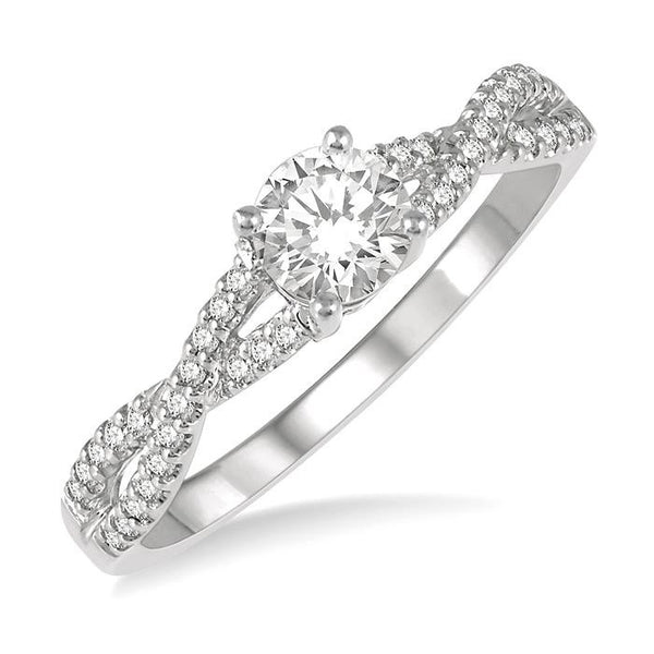 3/8 Ctw Diamond Engagement Ring with 1/4 Ct Round Cut Center Stone in 14K White Gold