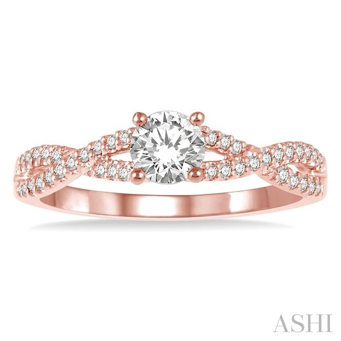 3/8 Ctw Diamond Engagement Ring with 1/4 Ct Round Cut Center Stone in 14K Rose Gold