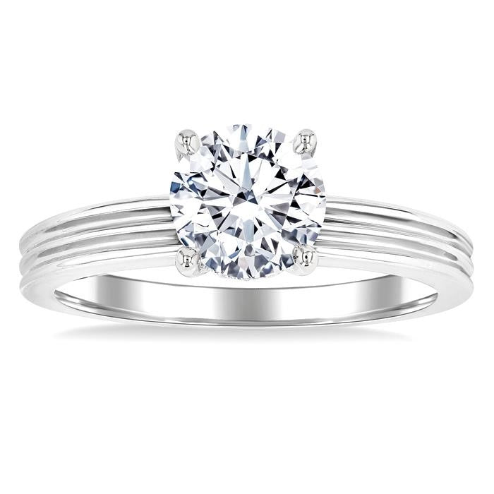 1/20 Ctw Circular Shape Grooved Shank Round Cut Diamond Semi-Mount Engagement Ring in 14K White Gold