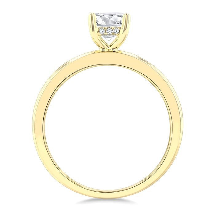 1/20 Ctw Oval Shape Grooved Shank Round Cut Diamond Semi-Mount Engagement Ring in 14K Yellow Gold