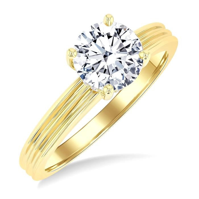 1/20 Ctw Circular Shape Grooved Shank Round Cut Diamond Semi-Mount Engagement Ring in 14K Yellow Gold
