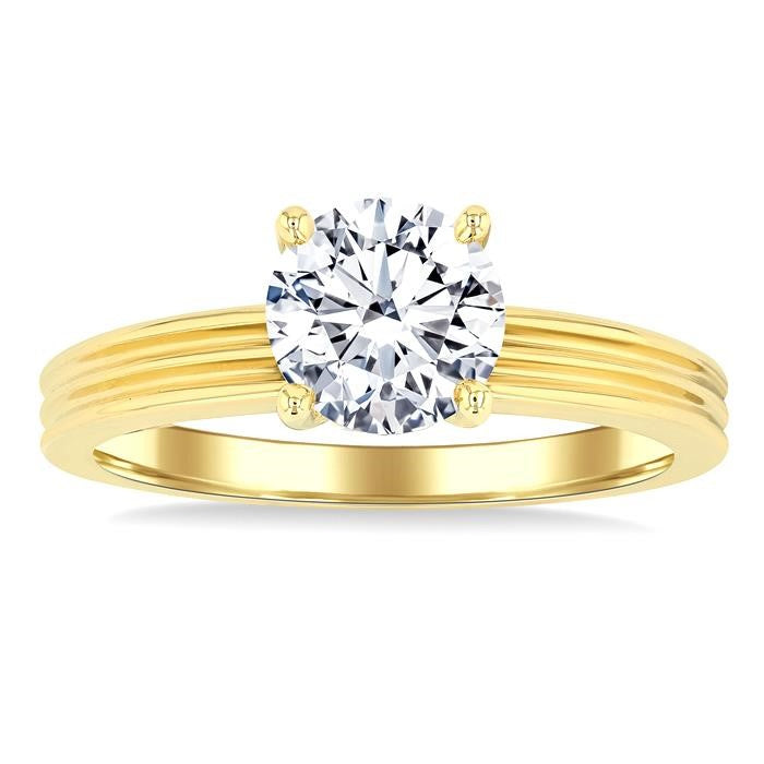 1/20 Ctw Circular Shape Grooved Shank Round Cut Diamond Semi-Mount Engagement Ring in 14K Yellow Gold