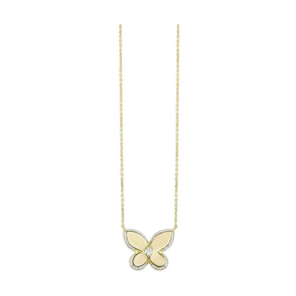 10K Yellow Gold Diamond Butterfly Pendant Necklace
