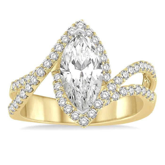 Marquise Shape Semi-Mount Halo Diamond Engagement Ring