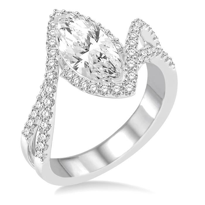 Marquise Shape Semi-Mount Halo Diamond Engagement Ring