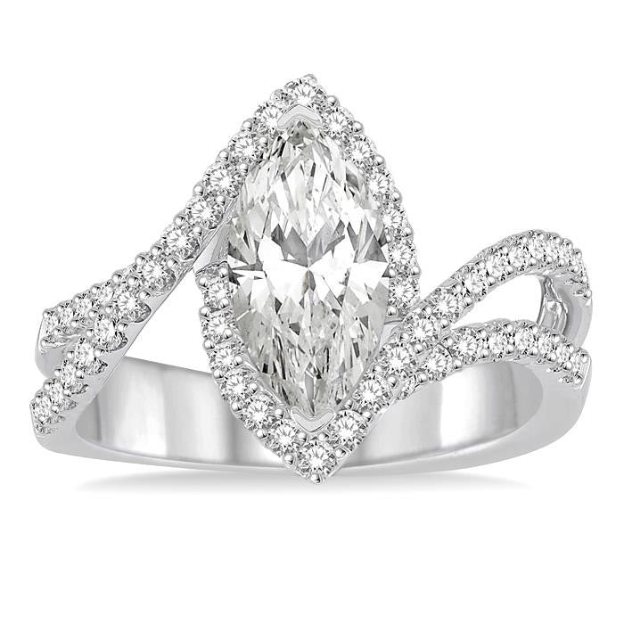 Marquise Shape Semi-Mount Halo Diamond Engagement Ring