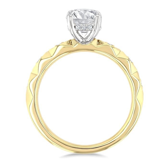 1/10 Ctw Circular Shape Grooved Shank Semi-Mount Diamond Engagement Ring in 14K Yellow and White Gold