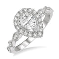 3/4 Ctw Carved Shank Round Cut Diamond Engagement Ring With 3/8 Ct Pear Cut Center Stone in 14K White Gold