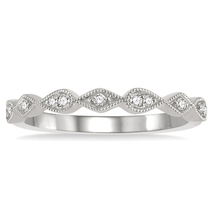 1/10 Ctw Pear and Rhombus Shape Lattice Round Cut Diamond Wedding Band in 14K White Gold