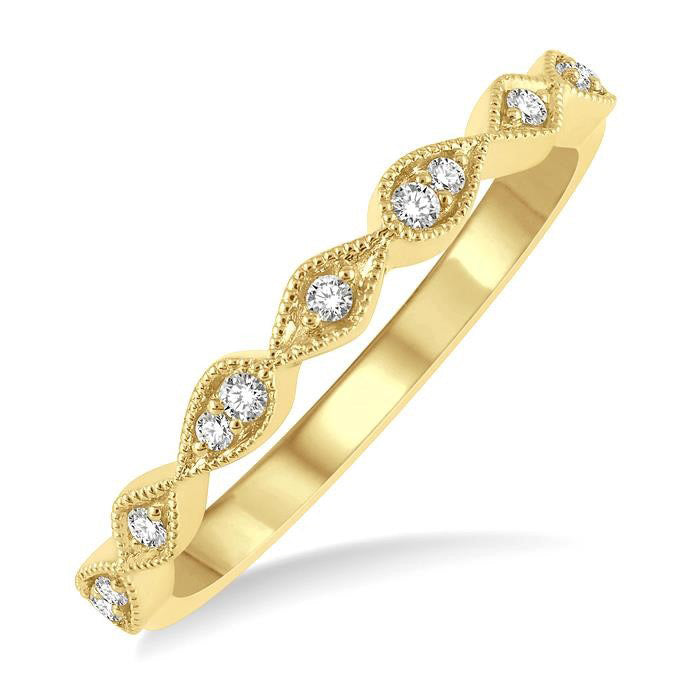 1/10 Ctw Pear and Rhombus Shape Lattice Round Cut Diamond Wedding Band in 14K Yellow Gold