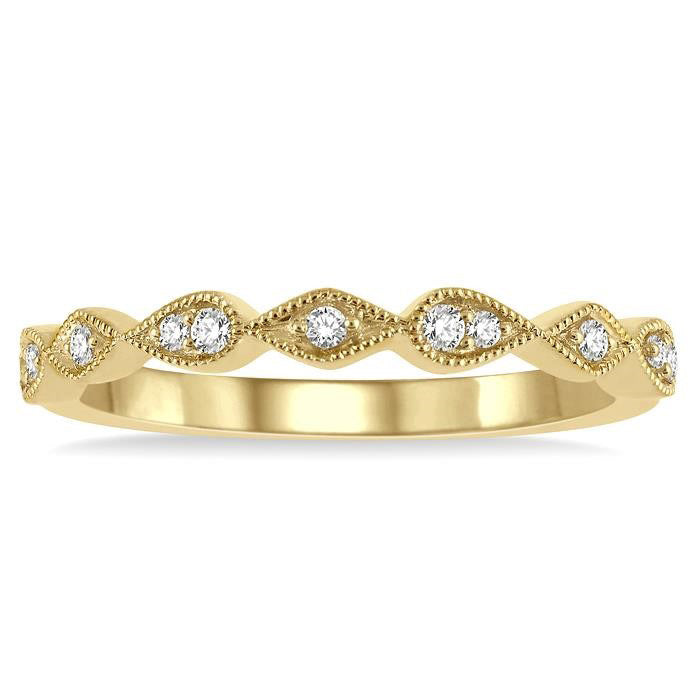 1/10 Ctw Pear and Rhombus Shape Lattice Round Cut Diamond Wedding Band in 14K Yellow Gold