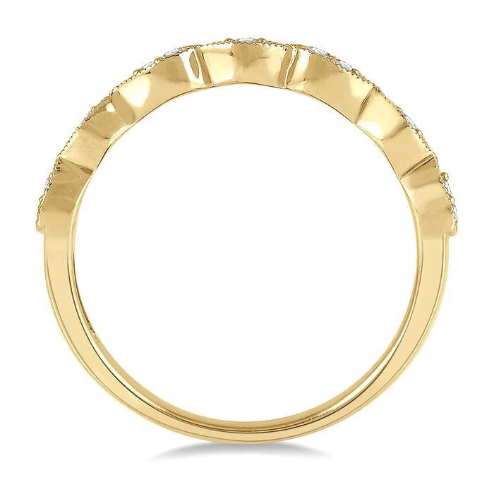 1/10 Ctw Pear and Rhombus Shape Lattice Round Cut Diamond Wedding Band in 14K Yellow Gold