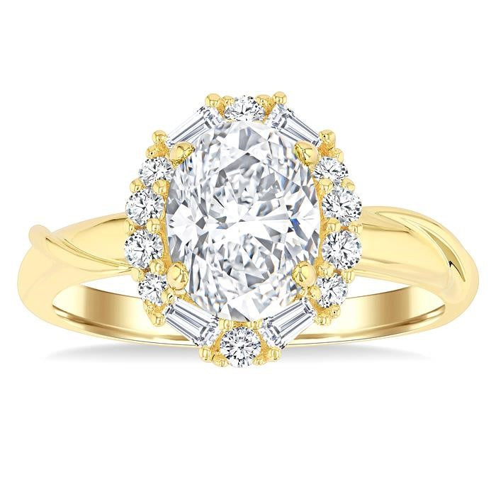 1/3 Ctw Oval Shape Baguette and Round Cut Diamond Semi-Mount Engagement Ring in 14K Yellow Gold
