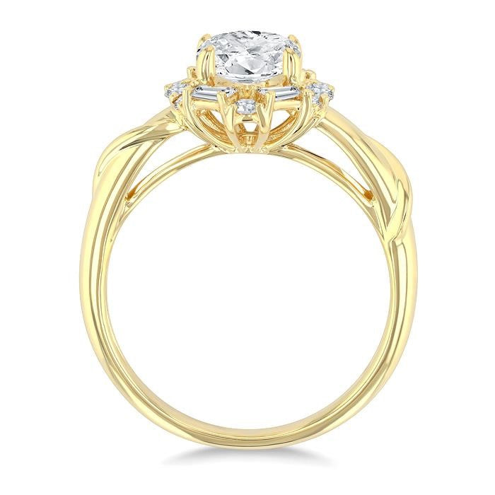 1/3 Ctw Oval Shape Baguette and Round Cut Diamond Semi-Mount Engagement Ring in 14K Yellow Gold