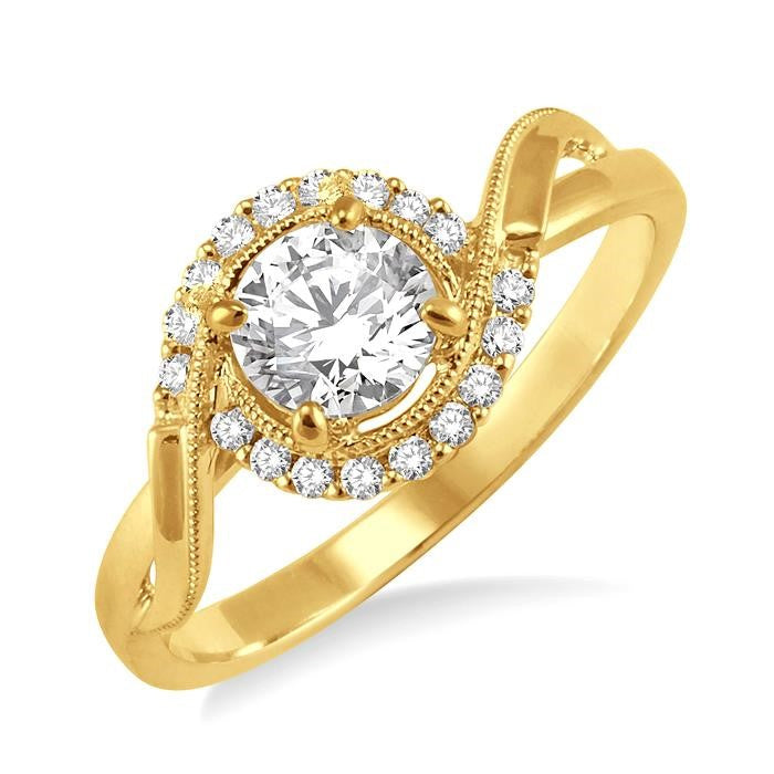 1/3 Ctw Diamond Engagement Ring with 1/5 Ct Round Cut Center Stone in 14K Yellow Gold