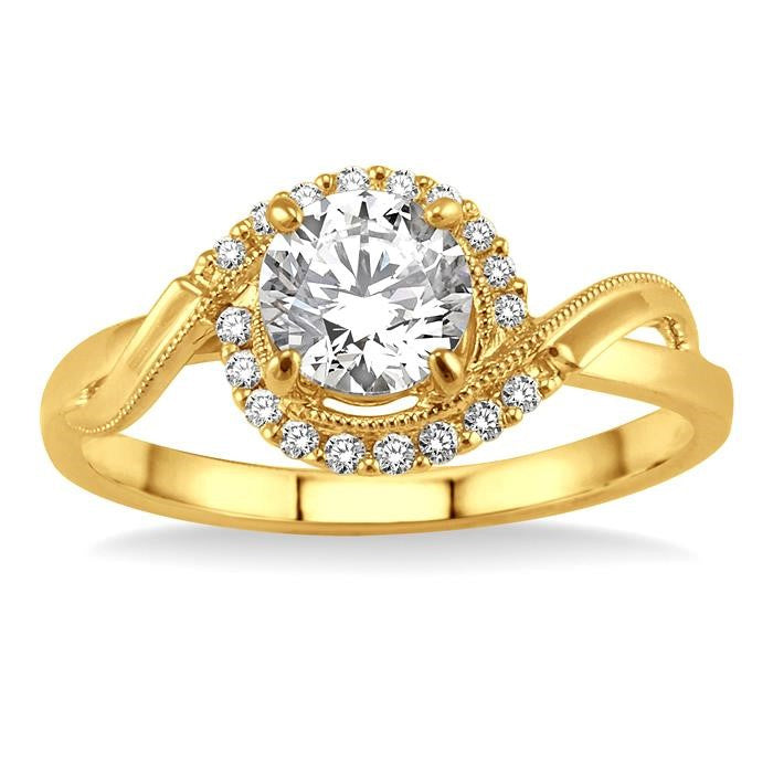1/3 Ctw Diamond Engagement Ring with 1/5 Ct Round Cut Center Stone in 14K Yellow Gold