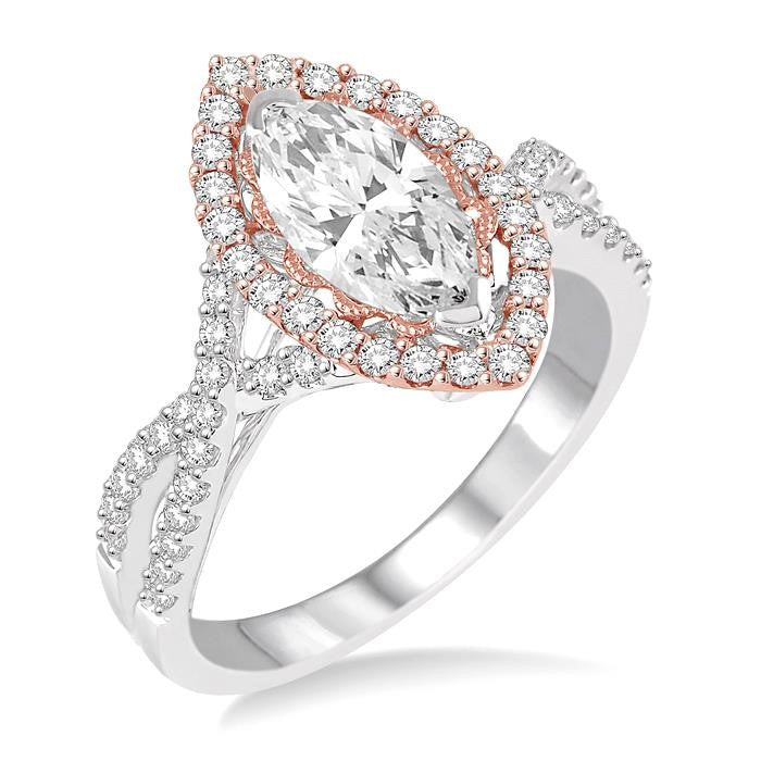 1/2 Ctw Diamond Semi-Mount Engagement Ring in 14K White and Rose Gold