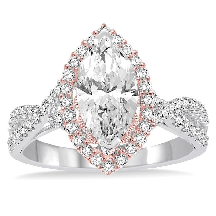 1/2 Ctw Diamond Semi-Mount Engagement Ring in 14K White and Rose Gold