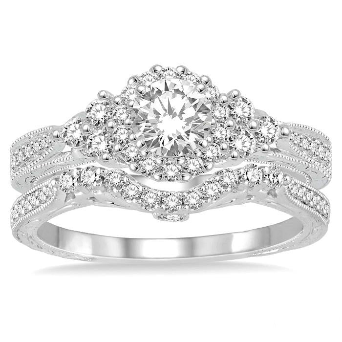 Round Shape Halo Diamond Wedding Set