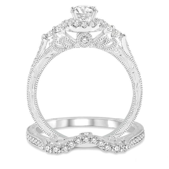 Round Shape Halo Diamond Wedding Set