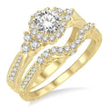 7/8 Ctw Diamond Wedding Set with 3/4 Ctw Round Cut Engagement Ring and 1/5 Ctw Wedding Band in 14K Yellow Gold