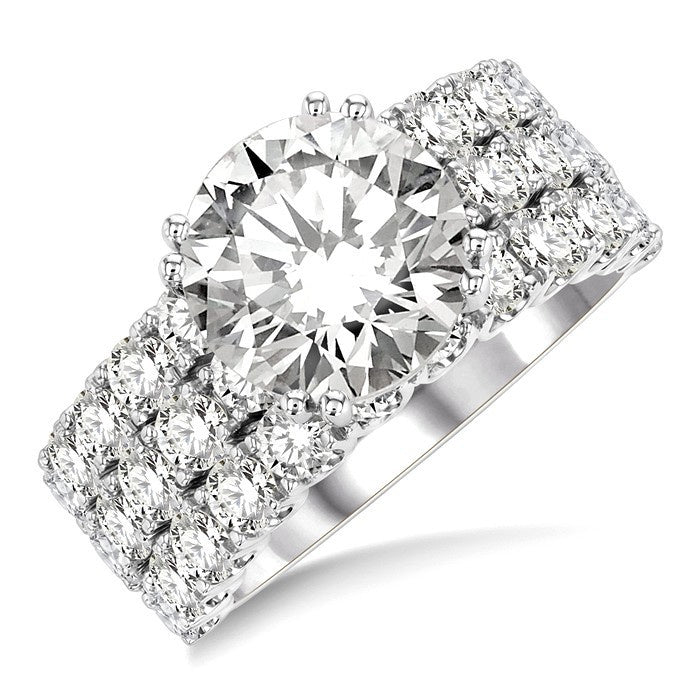 2 5/8 Ctw Triple Row Round Cut Diamond Semi-Mount Engagement Ring in 14K White Gold
