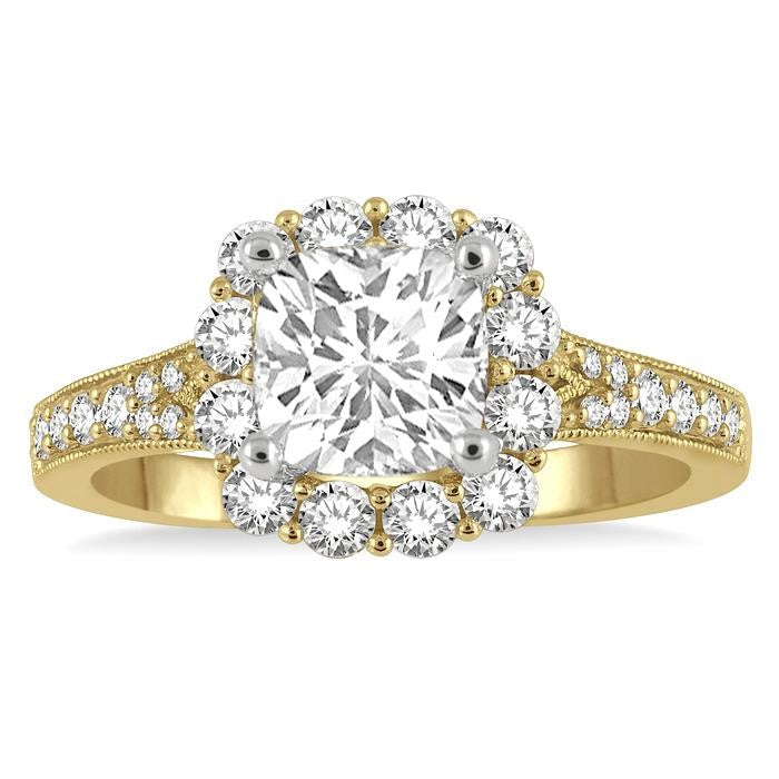 5/8 Ctw Cushion Shape Mount Round Cut Diamond Semi-Mount Engagement Ring in 14K Yellow and White Gold