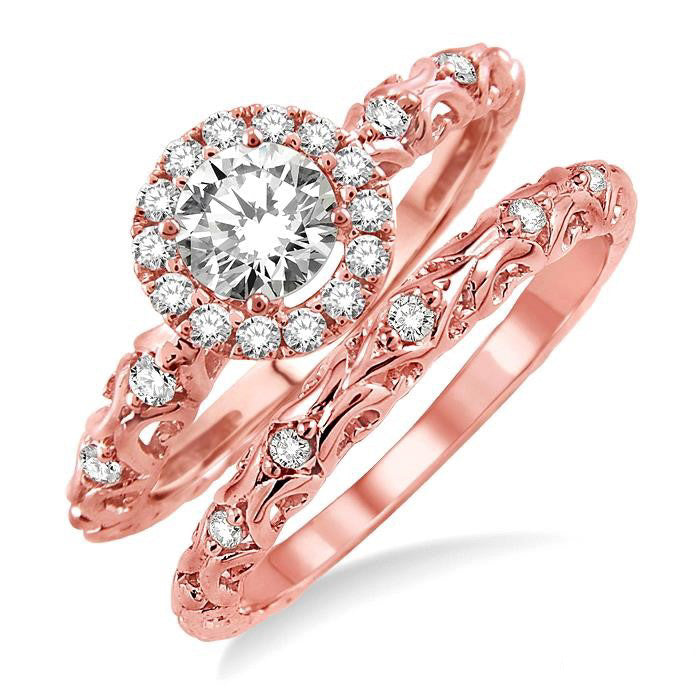 Round Shape Halo Diamond Wedding Set